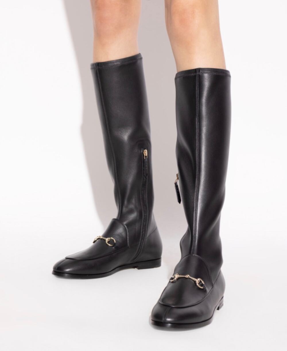 Gucci Jordaan Leather Knee High Boots Black Lambskin Horsebit Size 37.5 BNIB